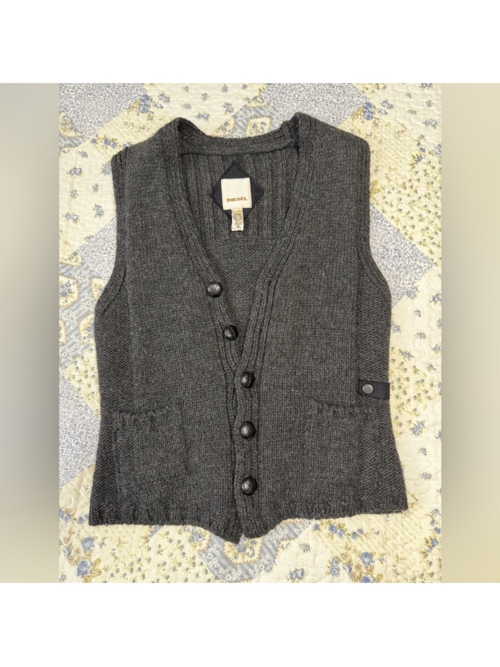 Diesel wool Charcoal Gray Knit Button sweater Vest